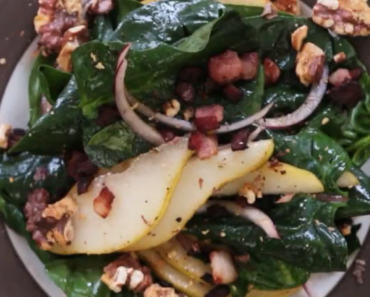 Warm Pear Spinach Salad with Maple-Bacon Vinaigrette